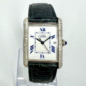 CARTIER TANK 2414 Quartz 25mm Silver 0.80TCW Diamond Watch